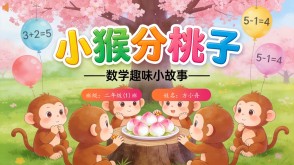 数学故事2-00085  二年级数学小故事  《小猴分桃子》数学故事PPT模板
